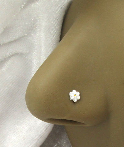 22G White Daisy Flower Nose Screw Stud Ring Sterling Silver 22 Gauge - I Love My Piercings!