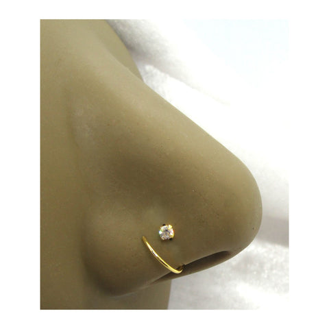 22G Gold Nose Hoop Stud Diamond 2mm Crystal Gem 22 Gauge - I Love My Piercings!