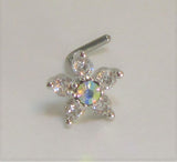 20G Diamond Flower Nose Stud Silver L Shape Nose Ring AB Iridescent Clear Crystals 20 gauge Nostril Ring Nose Jewelry Nose Bone Flower Nose Stud - I Love My Piercings!