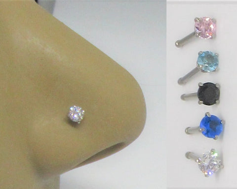 3mm Round Claw Set Pronged Crystal Gem CZ Ball End Nose Bone Stud Nose s 20g 18g 18 gauge 20 gauge Nose Jewelry Pin Nostril - I Love My Piercings!
