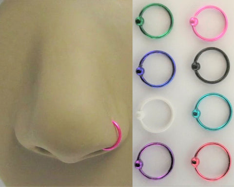 7mm Neon White Blue Red Pink Aqua Green Purple Black Nose Hoop Ring Nostril Hoop Ring Seamless Hoop 22G 7mm Diameter 22 Gauge - I Love My Piercings!