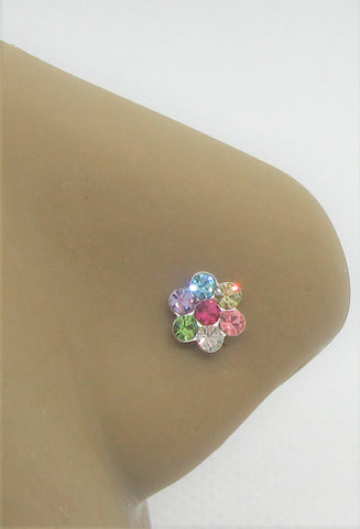 20G Nose Stud Nose Ring Nose Earring CZ Crystal Nose Stud Sterling Silver Flower L Shape Nose Stud 20 gauge Nose Jewelry Nostril Ring - I Love My Piercings!