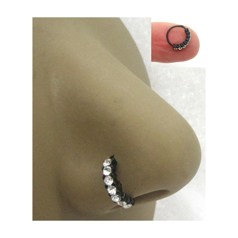 20G Black Nose Jewelry Nose Ring Hoop 20g 20 gauge Gem Nose Ring Nose Hoop 8mm Diameter Nostril Nose Stud