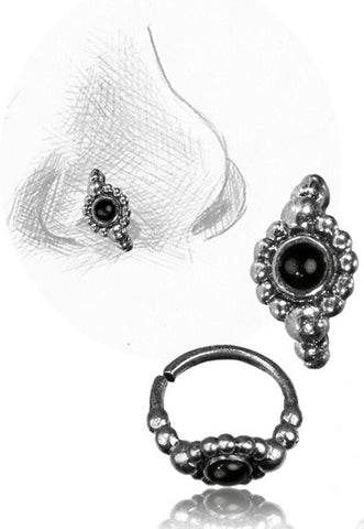 Sterling Silver Black Onyx Beaded Seamless Nose Hoop 18 gauge 18g 8 mm Diameter - I Love My Piercings!