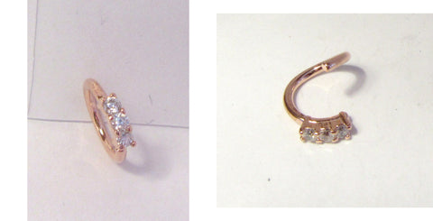 18k Rose Gold Plated 3 Clear Crystals Cartilage Hoop Ring Seamless 16 gauge 16g - I Love My Piercings!