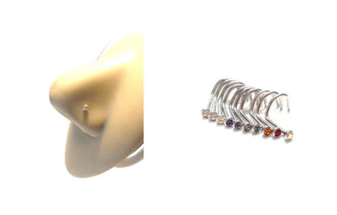 10 Piece Surgical Steel Crystal CZ Nose Screws Studs Cork Curl Twist 20 gauge - I Love My Piercings!