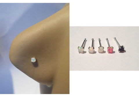 5 Pc Sterling Silver 2mm Opal Nose Bones Straight Post Ball End 22 gauge 22g - I Love My Piercings!