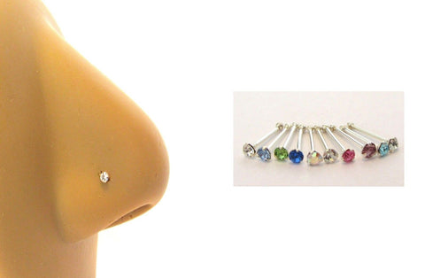 10 Claw Set Nose Bones Straight Ball End Rings Pins CZ Crystals 22 gauge 22g - I Love My Piercings!