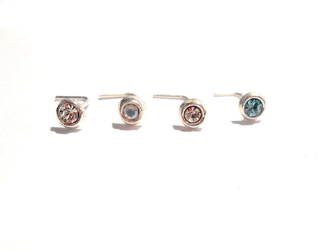 4 Piece Sterling Silver Bezel Set CZ Nose L Shape Posts Pins Studs 22 gauge 22g - I Love My Piercings!