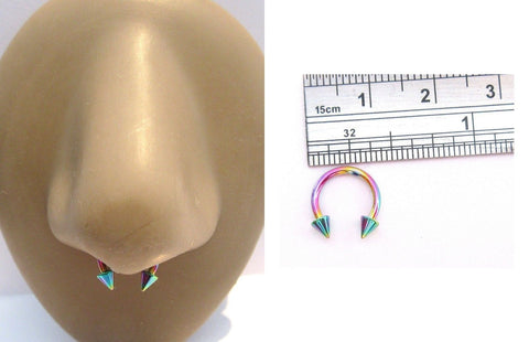 Oil Slick Titanium Spiked Spikes Septum Horseshoe Half Hoop Ring 16 gauge 16g - I Love My Piercings!