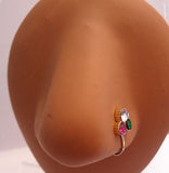 Gold Plated India Style Clear Emerald Green Pink Crystal Flower Nose Cuff Clip - I Love My Piercings!