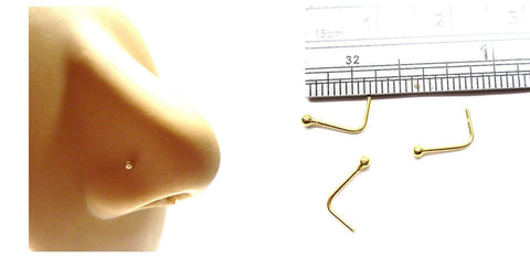18k Gold Plated Nose Studs L Shape Bent Post Pin Tiny 2 mm Ball 22 gauge 22g - I Love My Piercings!