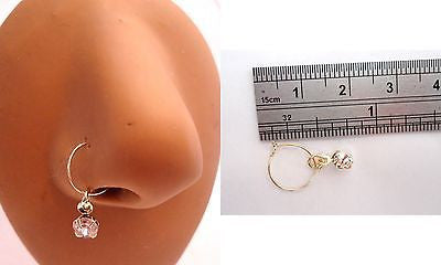 Gold Plated India Style Clear Crystal Dangle Nose Hoop 22 gauge 22g - I Love My Piercings!