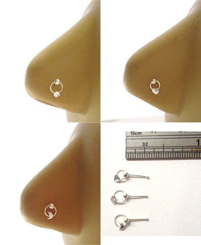 3 Sterling Silver Dangle Nose Straight Ball End Bones Thin Pins 22 gauge 22g - I Love My Piercings!