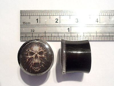 Pair 2 pieces Acrylic Double Fare Plugs Skull Logo Ear Lobe Plugs 9/16 inch - I Love My Piercings!