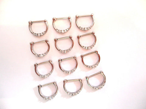 12 Pc Clear Crystal Nose Septum Clickers Rings Hoops Straight Post 16 gauge 16g - I Love My Piercings!
