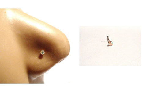 10K Yellow Gold 4 Claw Pronged Round Cut AB Iridescent Nose Bone Ball End 22g - I Love My Piercings!