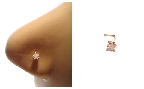10K Gold 5 Claw Set Pronged Diamond cz Star L Shape Nose Pin Stud 22 gauge 22g - I Love My Piercings!