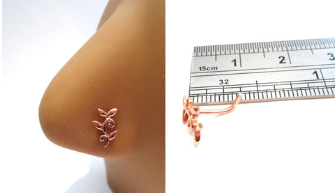 14k Rose Gold Plated Nose Piercing Stud Pin Ring L Shape Vine 20 gauge 20g - I Love My Piercings!