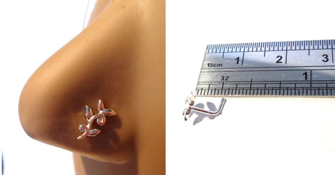 Sterling Silver Leaf Vine Nose Stud Jewelry L Shape Pin Post Ring 20 gauge 20g - I Love My Piercings!