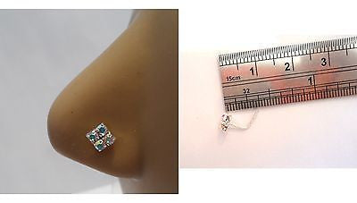 Sterling Silver Nose Stud Ring L Shape Pin Four AB Crystals 20 gauge 20g - I Love My Piercings!