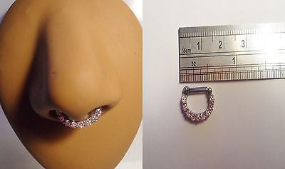 Pink Crystal Nose Septum Clicker Ring Hoop 7mm Straight Post 14 gauge I Love My Piercings