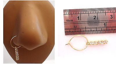 Gold Plated India Style Clear Five Crystal Line Dangle Nose Hoop 22 gauge 22g - I Love My Piercings!