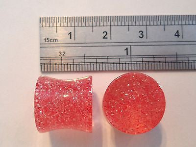 Double Flare GLITTER Plugs LOBE Gauges 1/2 inch RED - I Love My Piercings!