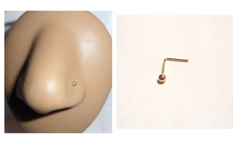 10K Yellow Gold 2mm Ball L Shape Nose Pin Stud Jewelry 22 gauge 22g - I Love My Piercings!