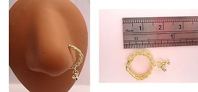 Gold Plated India Style Double Wrap Dangle Nose Cuff Clip No Piercing Needed - I Love My Piercings!