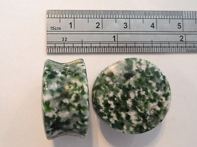 Tree Agate Green White Double Flare Stone Stretched Lobe Plugs 7/8 inch - I Love My Piercings!
