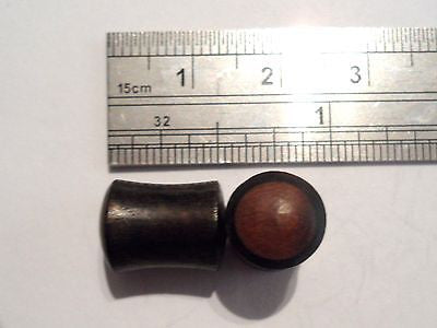 Black Ebony Teak Wood Inlay Organic Natural Plugs Double Flare 0g 0 gauge - I Love My Piercings!
