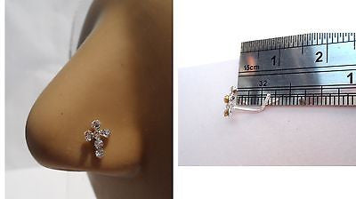 Sterling Silver Nose Stud Pin Ring L Shape Clear Crystal Cross 20g 20 gauge - I Love My Piercings!