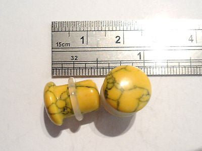 Pair YELLOW Stone Ear Lobe Plugs Single Flare 0g - I Love My Piercings!