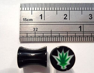 GREEN POT LEAF Double Flare Plugs Gauges 2 gauge 2G - I Love My Piercings!