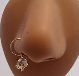 Gold Plated India Style Clear Crystal Fancy Dangle Nose Hoop 22 gauge 22g - I Love My Piercings!