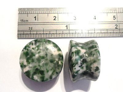 Pair 2 pieces Green Tree Agate Stone Double Flare Ear Lobe Plugs 5/8 inch - I Love My Piercings!