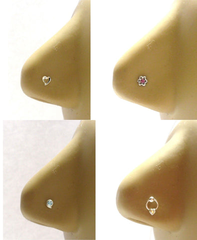 4 Sterling Silver CZ Nose L Shape Bent Thin Pins Studs Jewelry 22 gauge 22g - I Love My Piercings!