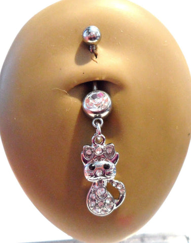 Surgical Steel Paved CZ Cat Bow Belly Curved Barbell Ring Bar Jewelry 14g - I Love My Piercings!