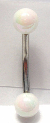 White Pearl Pearlized Balls Curved Bar VCH Jewelry Clit Clitoral Hood Ring 14 gauge 14g - I Love My Piercings!
