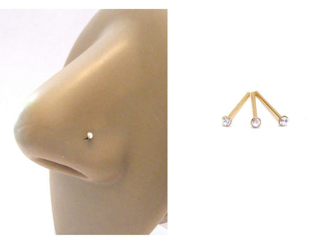 3 Pc 18k Gold Plated Tiny Clear Crystal CZ Straight Pins Ubend Thin 22 gauge 22g - I Love My Piercings!