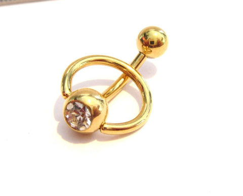 Gold Titanium CZ Dangle Curved Barbell Bar VCH Jewelry Clit Clitoral Hood Ring 14 gauge - I Love My Piercings!