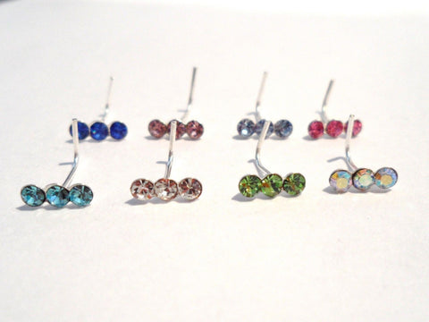 8 Piece CZ Triple Gem Crystal Nose Studs L Shape Posts Pins 22 gauge 22g - I Love My Piercings!