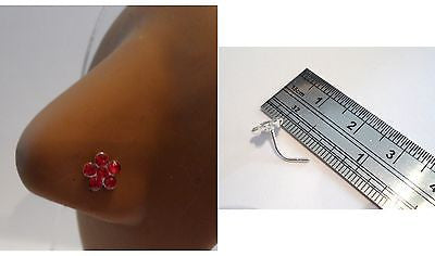 Sterling Silver Nose Stud Ring L Shape Post Red Crystal Flower 20g 20 gauge - I Love My Piercings!