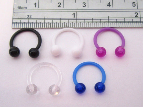 5 Pc Bioplast Plastic Flexible Metal Sensitive Horseshoes Balls 16 gauge Rings - I Love My Piercings!