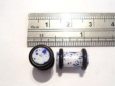 Pair 2 pieces Paint Splatter Acrylic Ear Lobe Plugs 2 gauge 2g O rings Blue - I Love My Piercings!