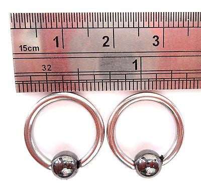 Stainless Steel Hematite Bead Ball Hoops Rings Earrings 12 gauge