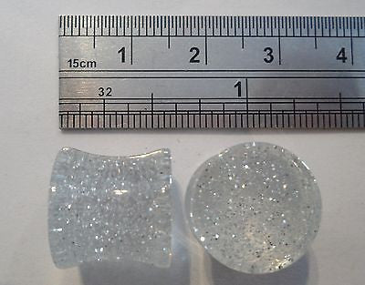 Double Flare GLITTER Plugs LOBE Gauges 1/2 inch CLEAR - I Love My Piercings!