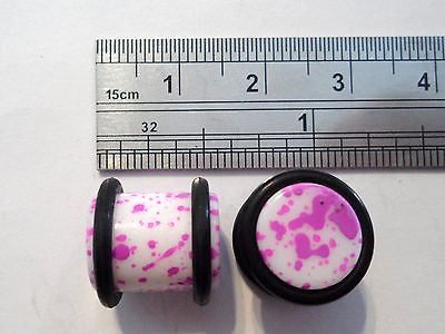 2 pieces Pair Purple Paint Splatter No Flare Lobe Plugs 00 gauge 00g O rings - I Love My Piercings!