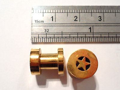 Pair GOLD TITANIUM Star Flesh Flared Tunnels 2g - I Love My Piercings!